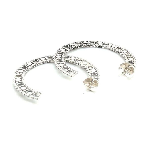 John Hardy Estate Dot Flat Hoop Earrings 1.95" Sterling Silver JH58 - Picture 2 of 7